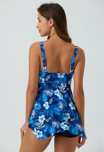 ECUPPER Womens Flowy Tankini Tops Only Plus Size Skirted Swimsuit Top Cover Floral Bathing Suit Swimdress with Built in Bra3