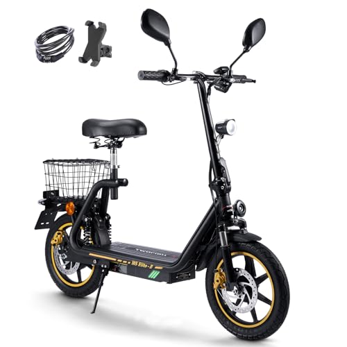 TWOFISH Monopattino Elettrico Omologato per la Circolazione Stradale (EEC), Scooter Elettrico da 14 Pollici per Adulti con Batteria da 48 V 13 Ah, Portata 120 kg, Autonomia 30 km (Nero-Arancione)