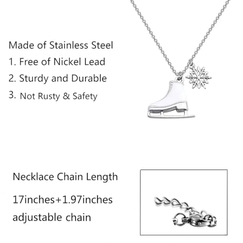 FUSTMW Skater Necklace Ice Skate Necklace White Enameled Figure Skating Pendant Team Sport Skater Jewelry Skate Lover Gift (snowflake br card)