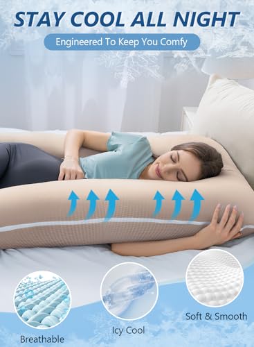 Image of Meiz Pregnancy Pillows, Pregnancy Pillows for Sleeping Cooling, Maternity Pillow U Shaped, Body Pillows for Adults, 55 inch Pregnant Pillow with Viscose Pillowcase, Khaki