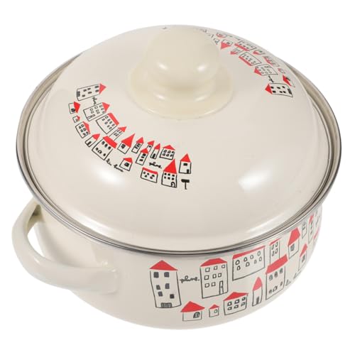 Olla de Esmalte Vintage Doble Asa para Sopa para Picnic y Cocina Olla Antiadherente para Lácteos y Retro con Capacidad Moderada