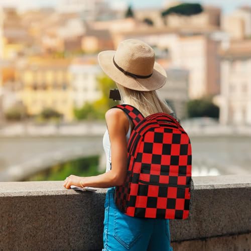 Black Red Checkered Travel Backpack for Women Men Large Capacity Hiking Backpack Lightweight Carry On Laptop Backpacks for Gym Work Camping4