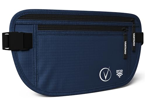 Image of Vantamo Money Belt with RFID For Men & Women, Hidden Passport Holder for Travel, 2 Compartment Travel Fanny Pack for Women Anti Theft