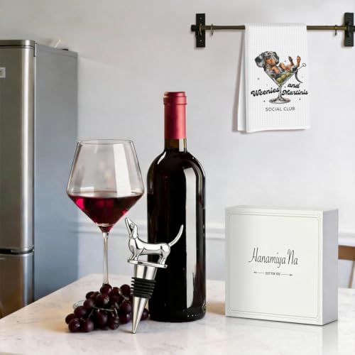 Image of Dachshund Cocktail Kitchen Towels with Wine Bottle Stopper 24x14 Inch, Dachshund Gifts Reusable Dish Towels for Kitchen Bars Decor, Wine Gift Weiner Dog Gifts for Women Men Christmas Birthday Gift-1