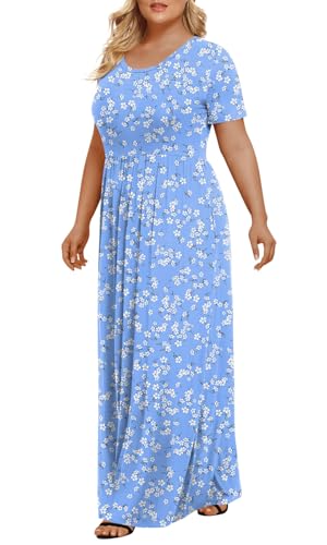 Image of LONGYUAN Women's Plus Size Maxi Dresses Summer Short Sleeve Casual Long Dress 2026 XL-6XL