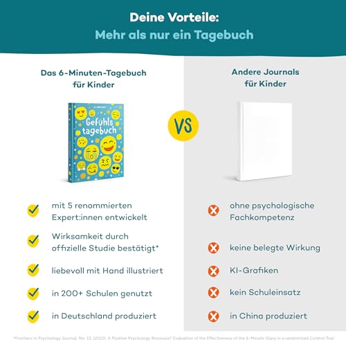 6-Minuten Gefühlstagebuch Kinder 6-12 Jahre - Gefühle verstehen, Selbstbewusstsein & Achtsamkeit aufbauen - Tagebuch Mädchen & Jungs - Gefühle Buch