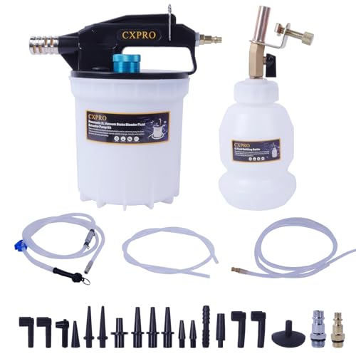 CXPRO 24PCS Brake Bleeder Kit, Vacuum Brake Bleeder Kit with 2L Brake Fluid Extractor and 1L Refilling Bottle, Pressure Clutch Bleeder Kit with 19 Adapters