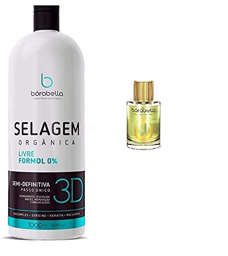 Selagem Silk 3D Semi Definitiva Orgânica Sem Formol 1000 ml + Oleo de Argan e Macadamia 7ml, tb, Borabella