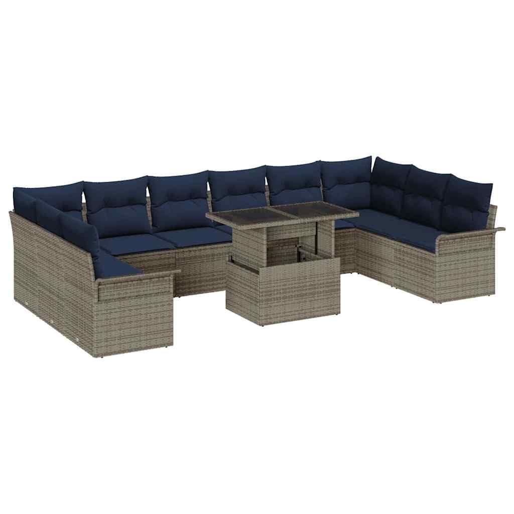 Set di divani da giardino in polyrattan, 11 pezzi, con tavolo
