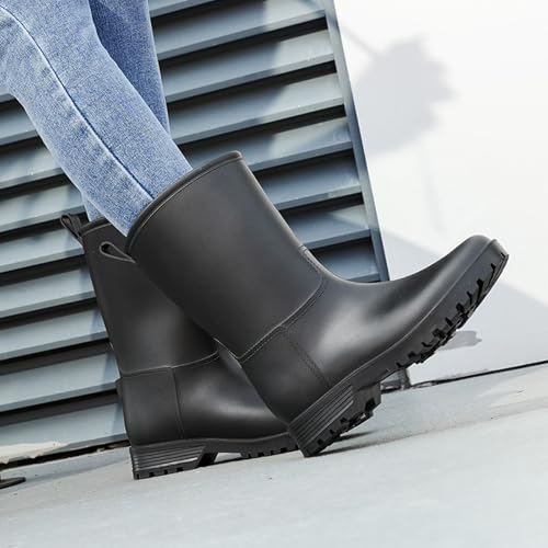 Mufanton Damen Gummistiefel Halbhoch Regenstiefel Gummistiefeletten Bequem Regenschuhe Wasserdicht Rutschfest Outdoor Gartenschuhe,Schwarz,EU41