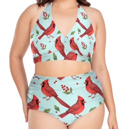 Maillot de bain deux pièces femme grande taille L-4XL élastique plumage rouge FRODOTGV Curvy