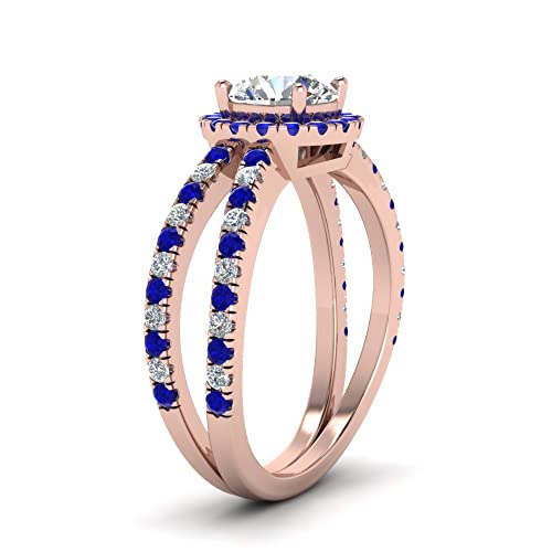 Image of 55Carat Choose Your Gemstone Reverse Split Shank Halo Diamond CZ Ring Rose Gold Plated Round Shape Halo Engagement Rings Matching Jewelry Wedding Jewelry Easy to Wear Gifts US Size 4 to 12