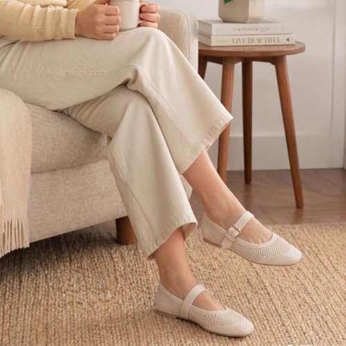 Image of Frank Mully Womens Casual Flat Shoes Square Toe Shoes Knitted Mesh Flat Comfort Work Flat Shoes for Daily Washable