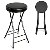 Puclekne Folding Bar Stool,24 Inch Tall Foldable Stool Chair,Counter Height Cushioned Leather Padded Portable Stools,Heavy Duty Collapsible Stools for Kitchen Island Garden Camping Brown