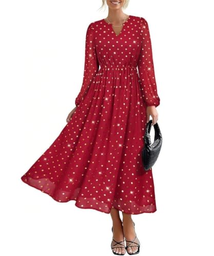 Image of TIYOMI Womens Plus Size Dresses Fall Long Sleeve Maxi Dresses V Neck Floral Spring Party Dress with Pockets XL-5XL (14W-28W)