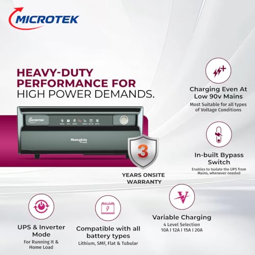 Image of Microtek Heavy Duty vTURBO NEW 1550 1250VA /1000W Pure Sine Wave Inverter (12V) + 12.8V 100Ah LiFePO4 Deep Cycle Battery | Long Life | Fast Charge Backup Combo