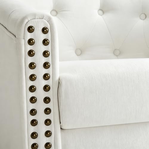 Image of Swivel Barrel Accent Chair, Round Chenille Fabric Living Room Arm Chairs, Modern Upholstered Comfty Reading Nook Chairs for Bedroom, Small Club Armchair, Single Sofa Side Chair, White