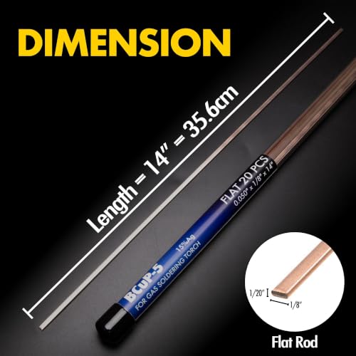 Image of 20 Sticks Brazing Rods Bcup-5 15% Silver Solder Phos Copper Brazing Alloys Flat Welding Rods Industry 0.050 inch x 1 /8 inch x 14 inch for Air Conditioning Refrigerator Cold Storage HVAC Units