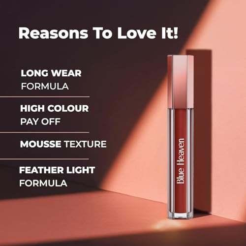 Image of Blue Heaven Roseate Lip Cream | Light Weight Mousse Texture | Hydrating & Plumping Liquid Lipstick for women | Enriched with Peptides, Hyaluronic Acid & Cocoa Butter | Classic Brown | 3.5ml