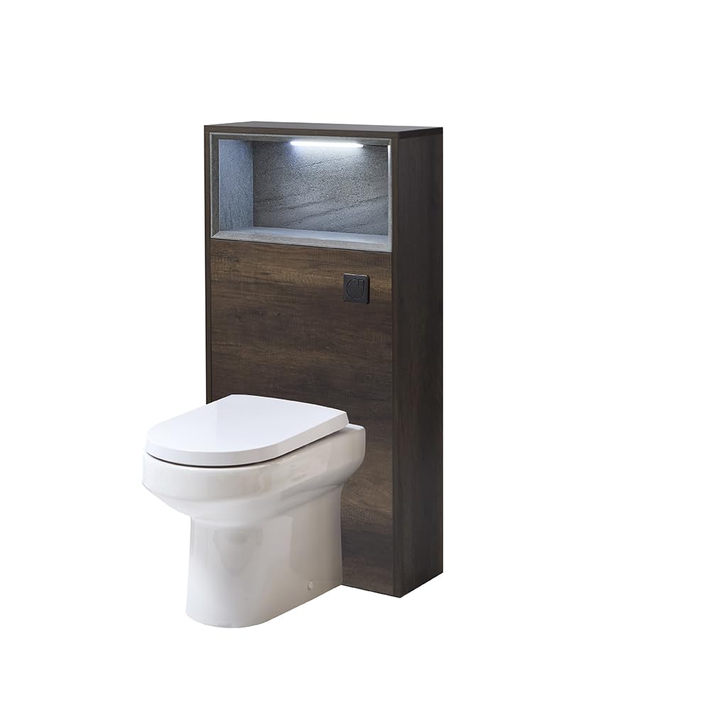 Milano Dark Oak Unit / Black Flush Bexley 600Mm Dark Oak Bathroom Wc Unit Led Lit Shelf Toilet