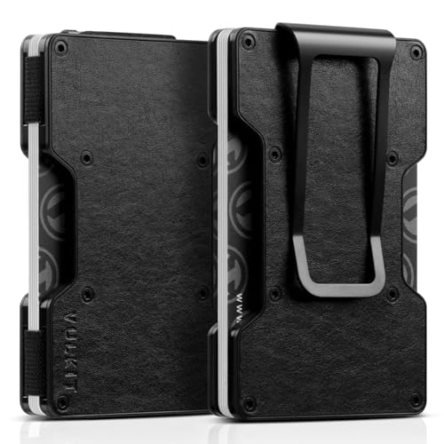 VULKIT - Carteira de metal masculina com clipe de dinheiro Slim Porta-cartão de crédito, estojo de cartão de visita minimalista Carteira de bolso frontal para homens
