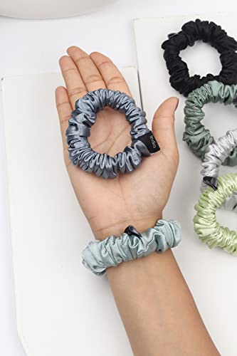 Image of Premium Satin Scrunchies for Women | Hair Bands, Ponytail Holders & Rubber Bands | Skinny, Fluffy, No-Damage Hair Ties | Girls Hair Accessories | Small Size | Pack of 6