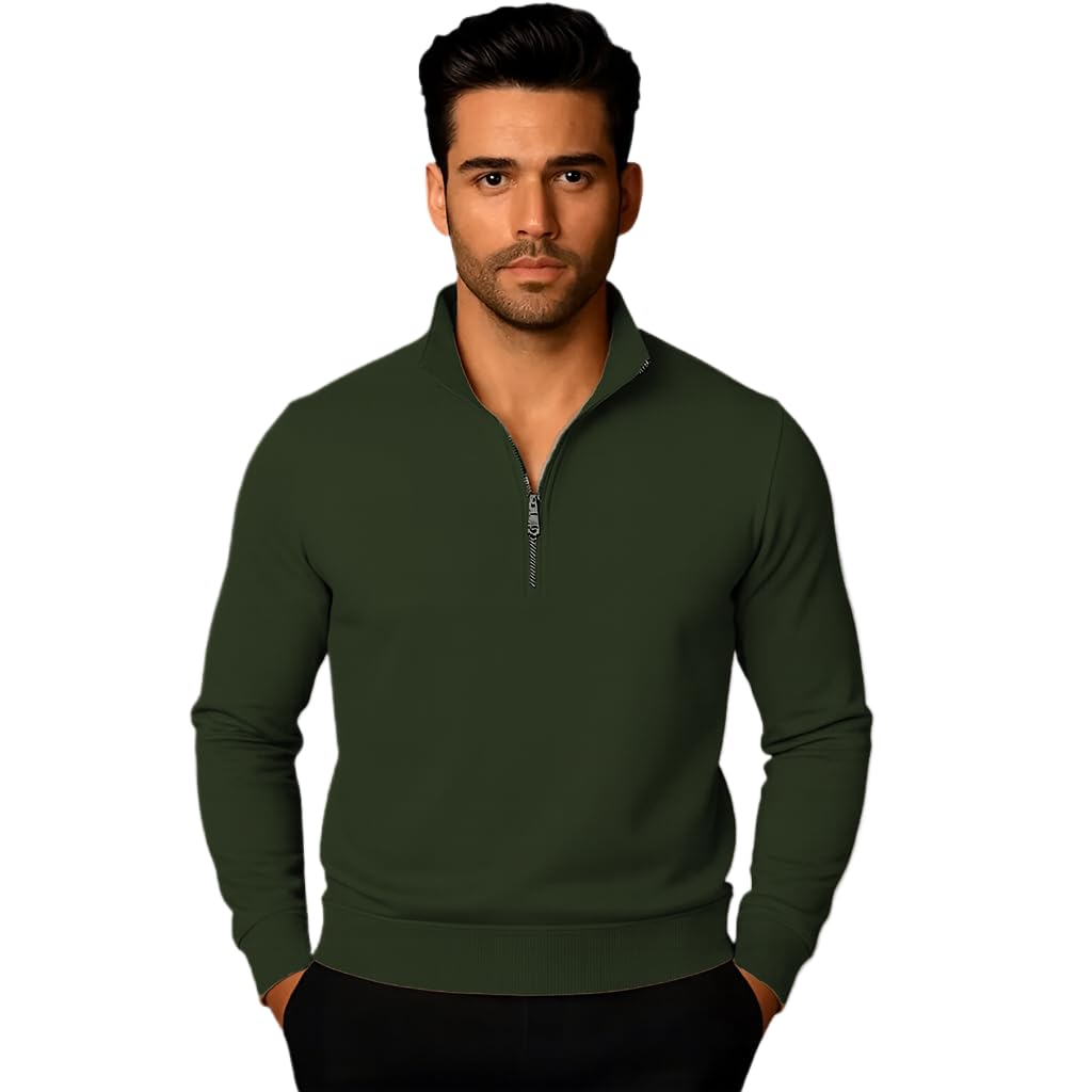 Men’s Fleece Half-Zip High Neck Sweatshirt | Warm & Stylish Winter Wear -M4380
