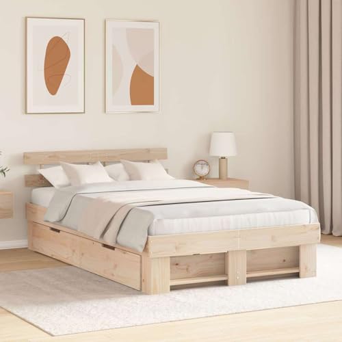 Homgoday Letto con cassetti - 135 x 190 cm - Legno di Pino massello