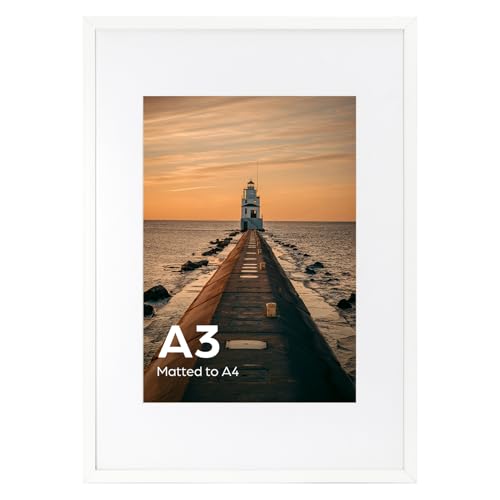 EYMPEU White A3 Picture Frame Display A4 Pictures with Mat or A3 Without Mat A4 Photo Frames with Stand for Certificates Posters Artwork on a Wall - Single