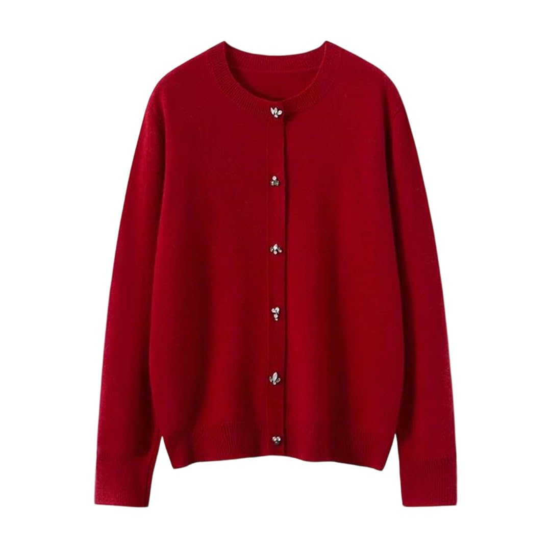 Womens Cashmere Cardigan Round Neck with Buttons Warm Sweater