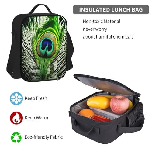 nanger Green Peacock Feather Print 3-Piece Set Backpack, Lunch Bag And Pencil Case, For Travel, College, And Daily Use 7