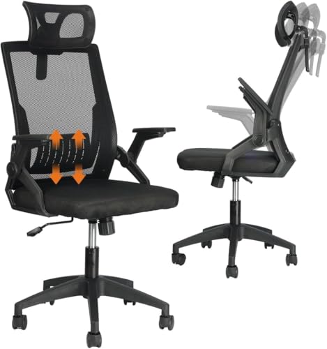 La Mejor comparativa de Silla escritorio abatible comprados en linea. 37 Silla Ergonomica Escritorio, Silla Oficina de Respaldo Alto,Silla Gamer, Silla Escritorio con Reposacabezas y Soporte Lumbar Ajustables y Reposabrazos Abatibles (Negro)