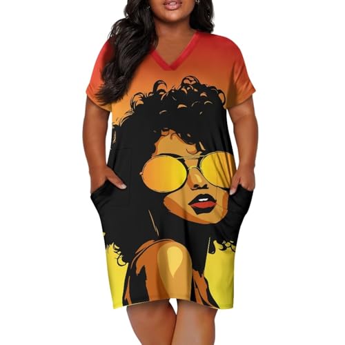 3D African American Print Dress for Women Black Woman Afro Tunic Tops with Pockets