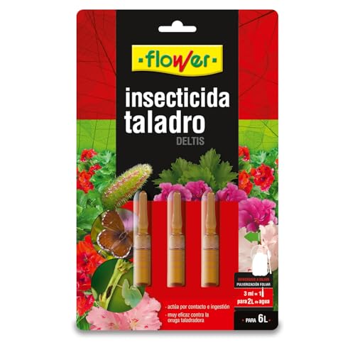 Flower - Antitaladro del Geranio Monodosis 3x3 ml | Insecticida contra Oruga Taladro | Acción por Contacto e ingestión | Uso Fácil | Jardín y Terrazas