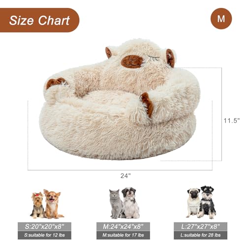 Jiupety-Calming-Dog-and-Cat-Bed-Cute-Cozy-Donut-Dog-Beds-Cute-Small-Dog-Bed-Anti-Anxiety-Round-Dog-Bed-M24x24x14-Size-for-Pets-Up-to-17-lb-Camel