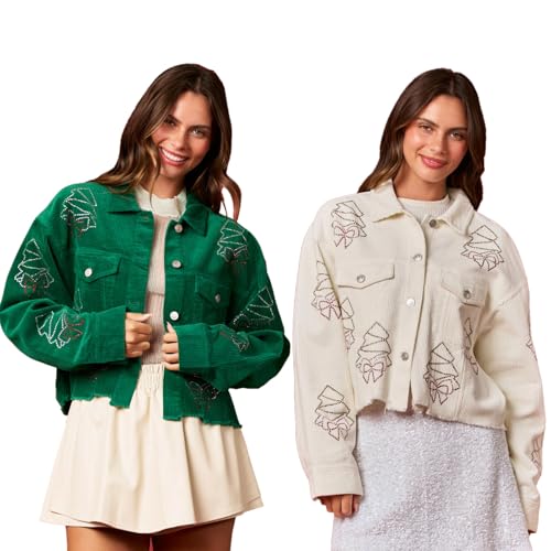Chaqueta corta de Navidad Festive Tree Bows cómoda y abrigada para el día a día 3