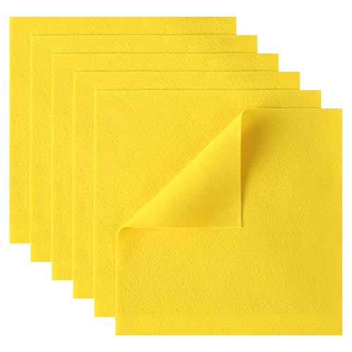 HaoFeiJH 6 Pcs Yellow Soft Felt Fabric Sheets - 1.4mm Thick Flexible Felt for Sewing - Solid Color Nonwoven Fabric Squares for Embroidery DIY Projects Plushies & Handmade Decor - 11.6 * 11.6 Inch