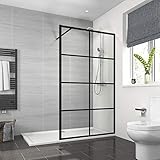 ⭐ Duschglas: 90 cm (einstellbar 980-900 mm) , Höhe: 200 cm, Glasfarbe: Klarglas mit schwarzen Sprossen; Achtung: ohne Duschtasse.