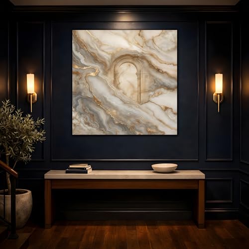 Tableau canvas marbre et arche dorée 25x25 cm pour décoration murale