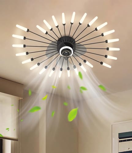 Ventilador LáMpara De Techo Moderna LáMpara De Techo LED Con Mando A Distancia - DiseñO De Fuegos Artificiales Regulable - Elegante LáMpara Para SalóN, Dormitorio (Negro, 26 cabezas)