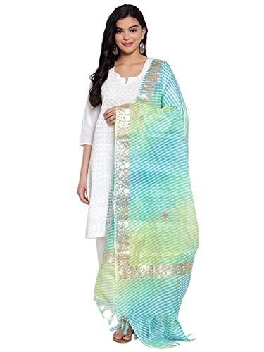 Dupatta en coton rayé Aashita Creations vert et bleu, écharpe indienne Gota Patti taille unique