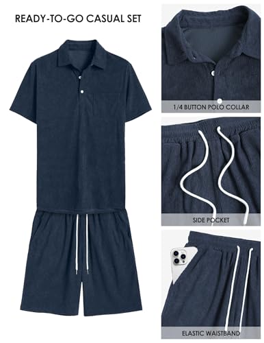 Image of ZAFUL Men's 2 Pieces Sets Outfits Summer Beach Set Short Sleeve Button Down Zip Up Shirt And Short Sets