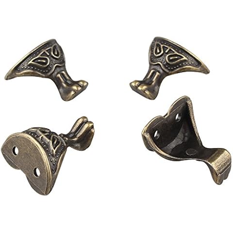 HALJIA 4 PCS Antique Bronze Box Legs Feet Corner Protector Metal Hardware Decorative Jewelry Gift Box Wood Case Cover