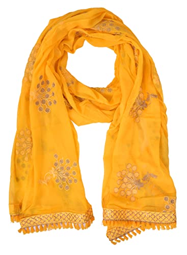 Image of YOUTHQUAKE Heavy Embroidered Work Chiffon Dupatta for Womens & Girls With Fancy Lace