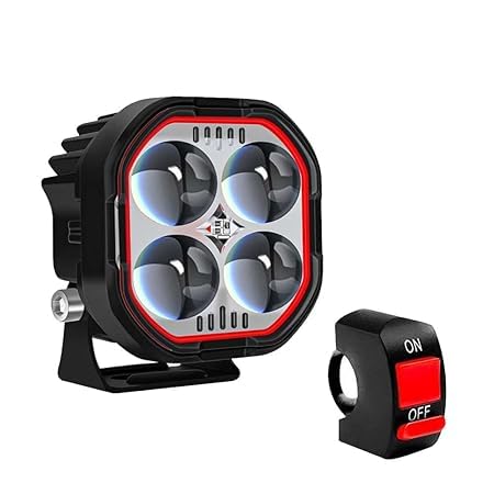 LED Fog Light for Bike & Car | 4 Lens with Switch | Double Beam Yellow/White + Red DRL | Universal 12V Waterproof Projector Lamp | Bright Headlight for Scooter & Motorcycle Off Road Ride-image-12