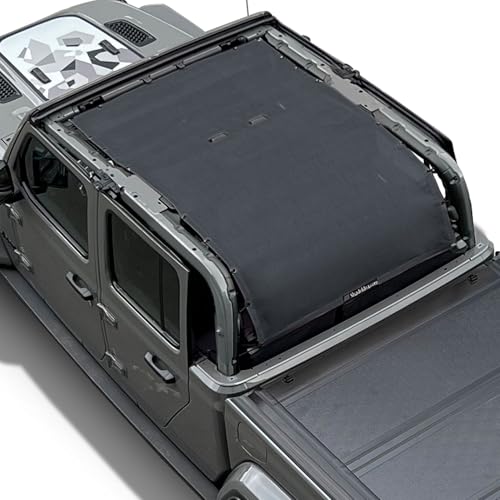Shadeidea JT Sun Shade Top Roof Compatible with Jeep Gladiator 4 Door Sunshade Mesh Sunroof for Jeep Gladiator Innovated Design 2018-Current 10 Year Warranty Front&Rear&Back Black