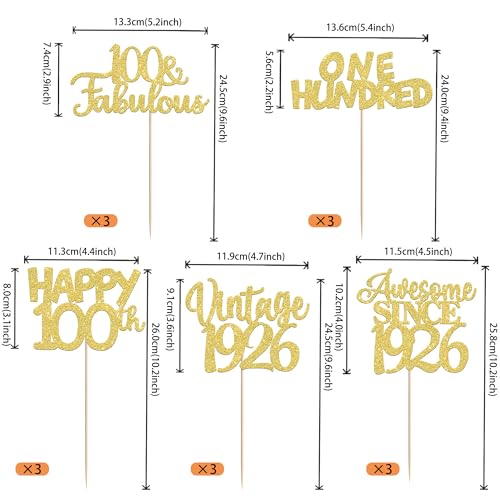 Image of 15 PCS 100th Birthday Centerpiece Sticks One Hundred Happy 100th Vintage 1925 Table Flower Centerpieces Sticks Cheers to 100 Fabulous Floral Decorations for 100th Birthday Party Supplies Gold