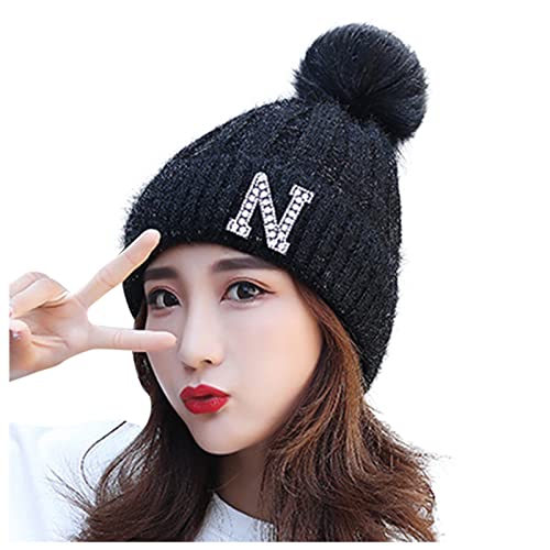 LTWOTEJNG Cyclisme Tout-Match Oreille Tricoté Chapeau Extérieur Kat Protection Laine Chaudes Casquettes De Baseball Chapeaux Dames Automne, Noir , taille unique Cover