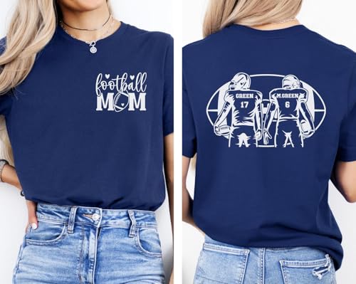Personalized Football Mom Shirt 2 Player Football Mom Shirt Custom 2 Sided Football Shirt Game Day Shirts Football Outfits Football Mom Gift Proud Football Mama Short Personalized Name Number White4