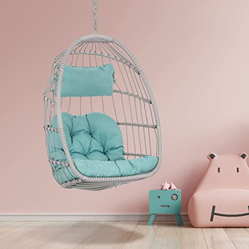 Brafab Egg Hanging Chair Without Stand Outdoor Indoor, Foldable Wicker Rattan Swing Egg Chairs Hammock Egg Basket Chair with Aluminum Frame and UV Resistant Cushion for Bedroom Patio Porch